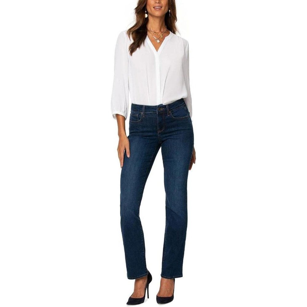 NYDJ Womens Marilyn High Rise Straight Jeans MPRIMS8517 10 Quinn Blue